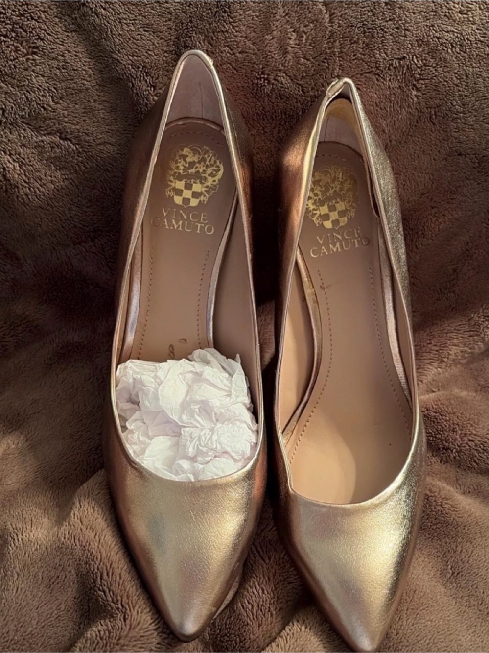 Vince Camuto Metallic Gold Pointed-Toe heels